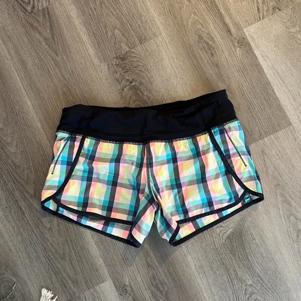 Women’s Multicolor Plaid Running Shorts with Black Waistband